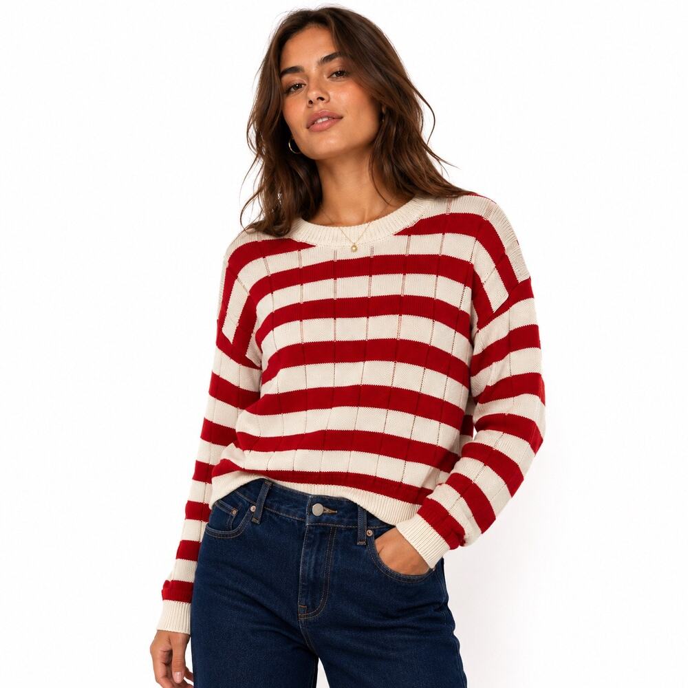 Evereve Shayla Red White Striped Sweater Size Medium Nautical Coastal Preppy